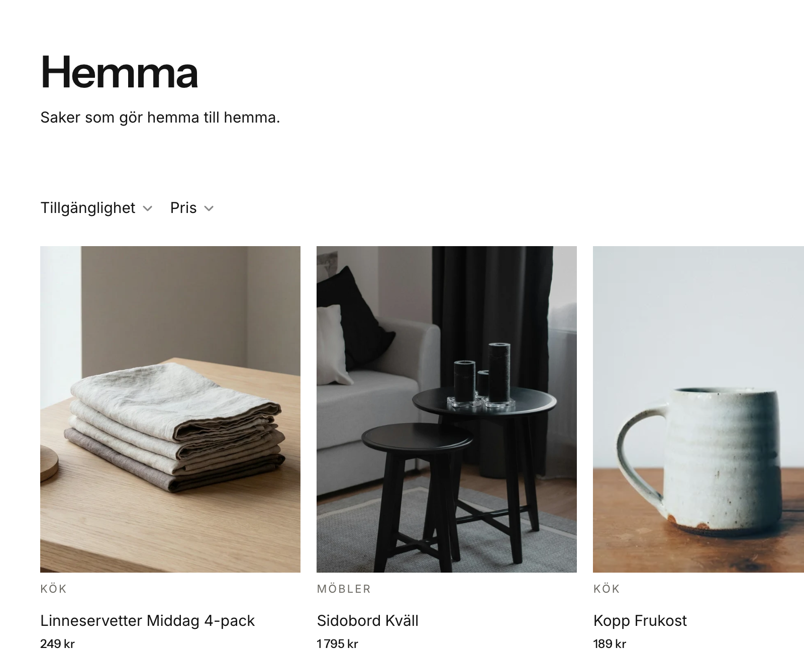 Kategorisidan Hemma i Vardag: filter och rutnät med 28 artiklar